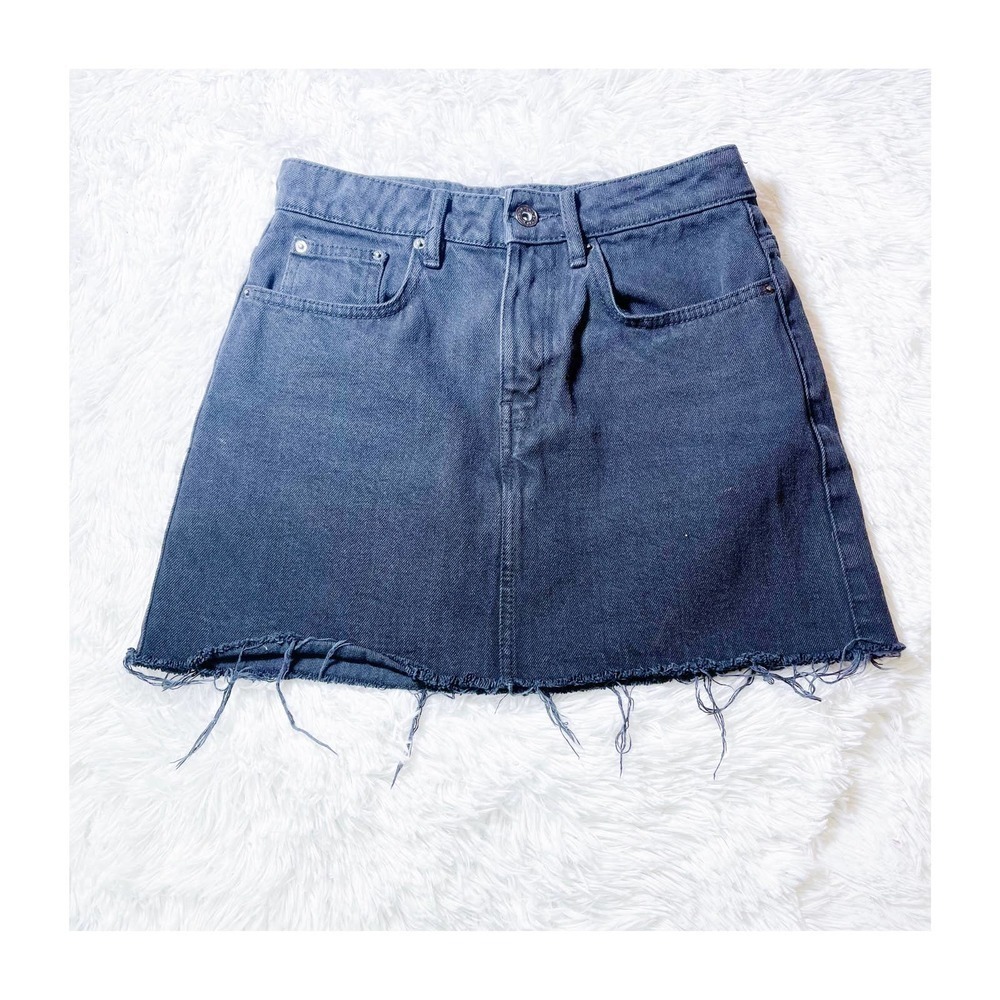 Zara Black Denim Mini Skirt Raw Hem Edges SZ S